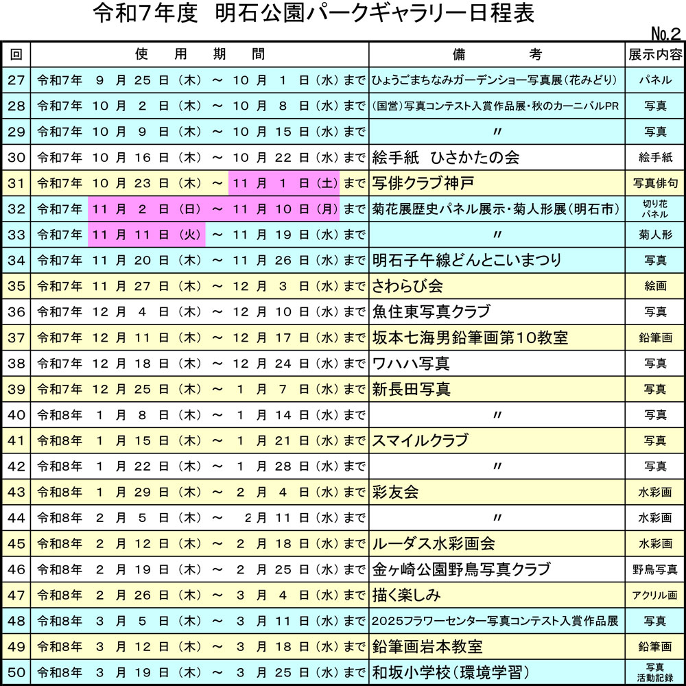 令和7年パークギャラリー日程表-2