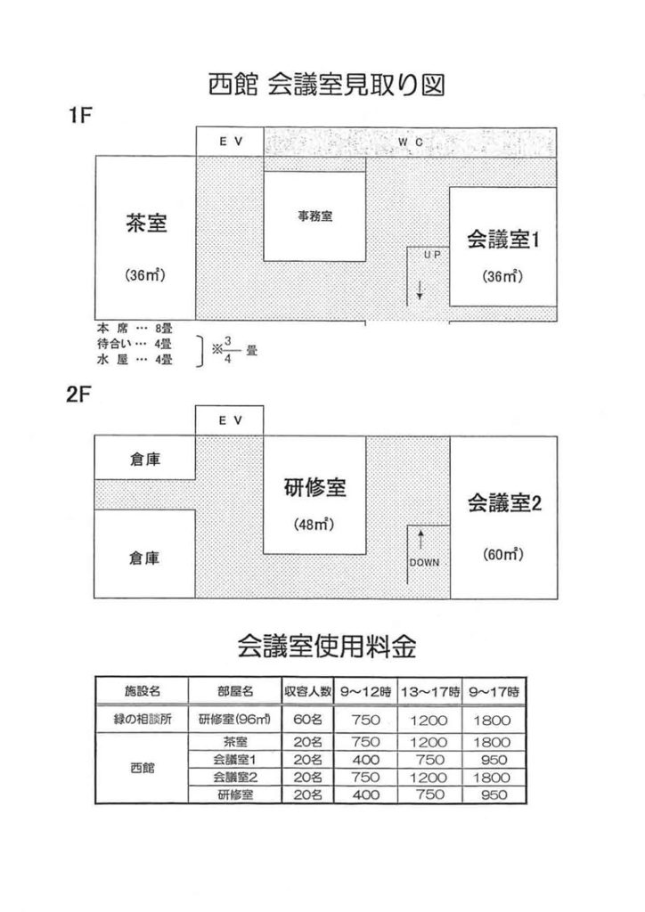 西館見取り図・利用料金表